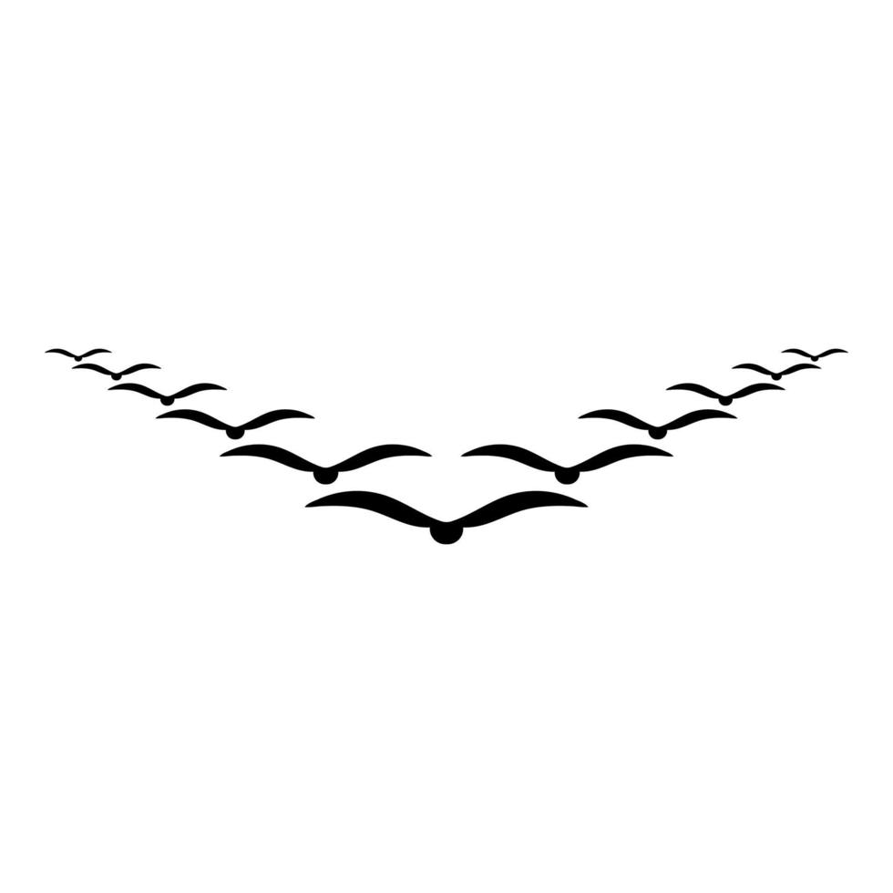 Flock of birds flying in the sky in wedge key Leadership concept Migration silhouette icon black color vector illustration flat style image