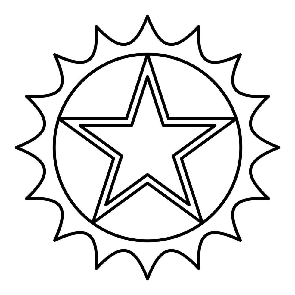 estrella en círculo con bordes afilados icono de contorno color negro ilustración vectorial imagen de estilo plano vector