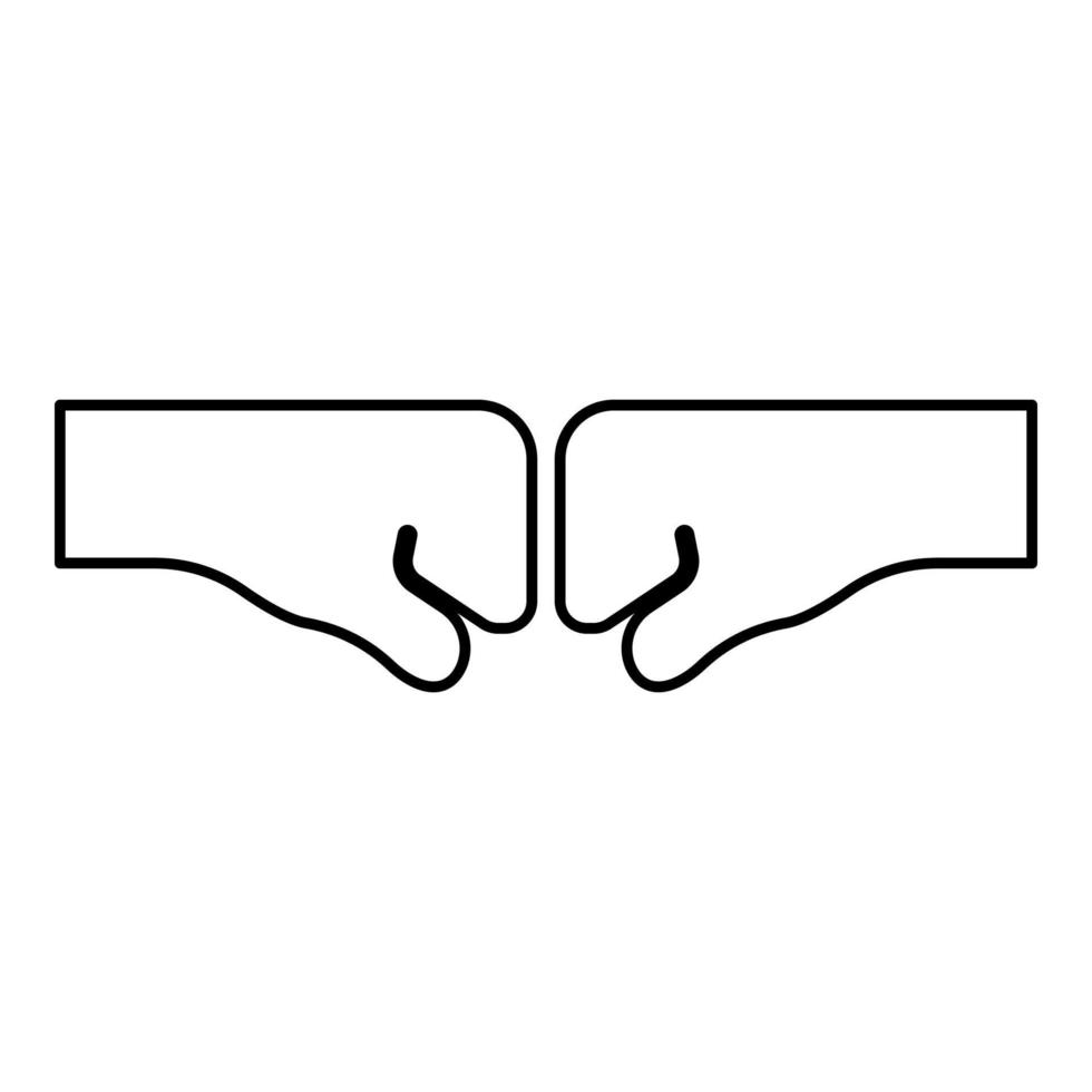 Two fist punching bump clenched together hitting concept of conflict struggle resistance confrontation contour outline icon black color vector illustration flat style image