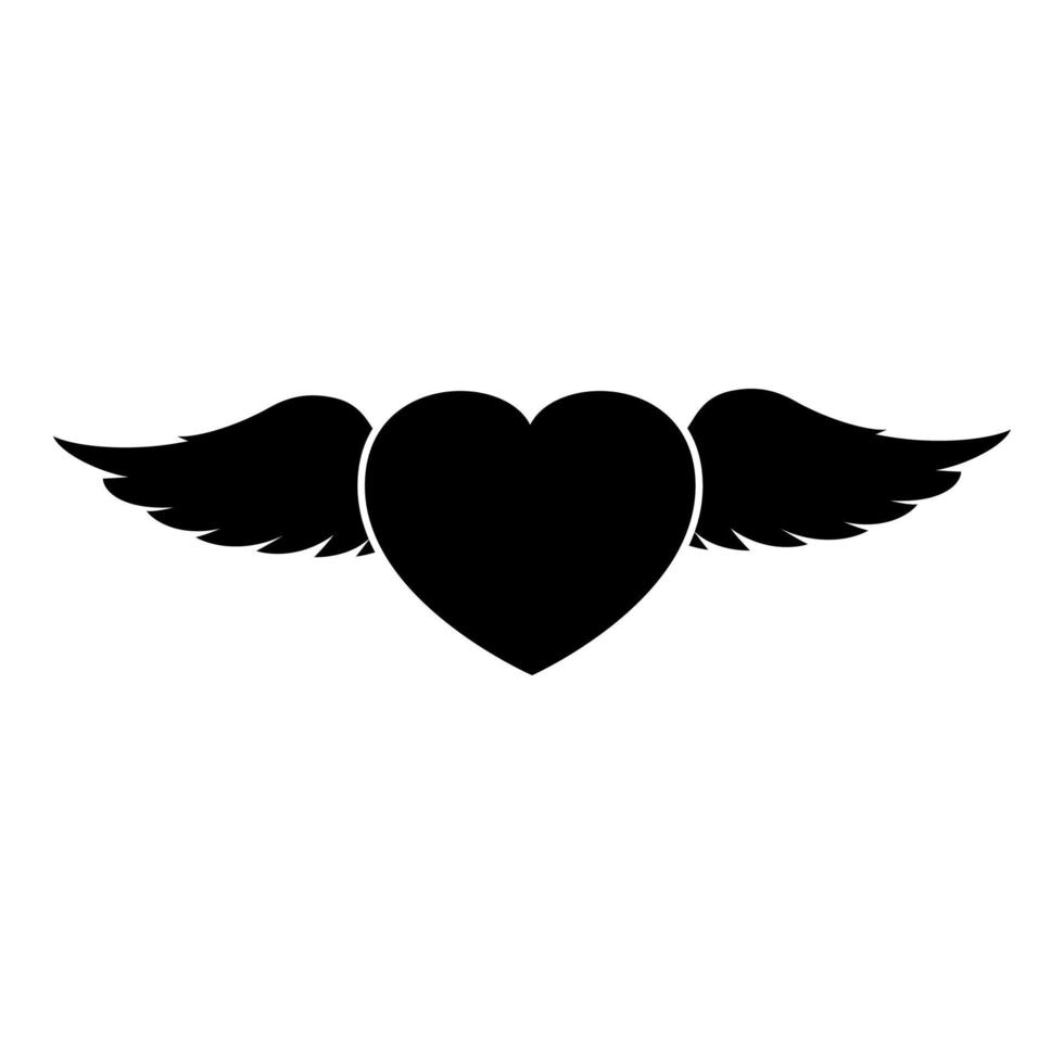 corazón con alas de ángel icono de pluma voladora color negro vector ilustración estilo plano imagen