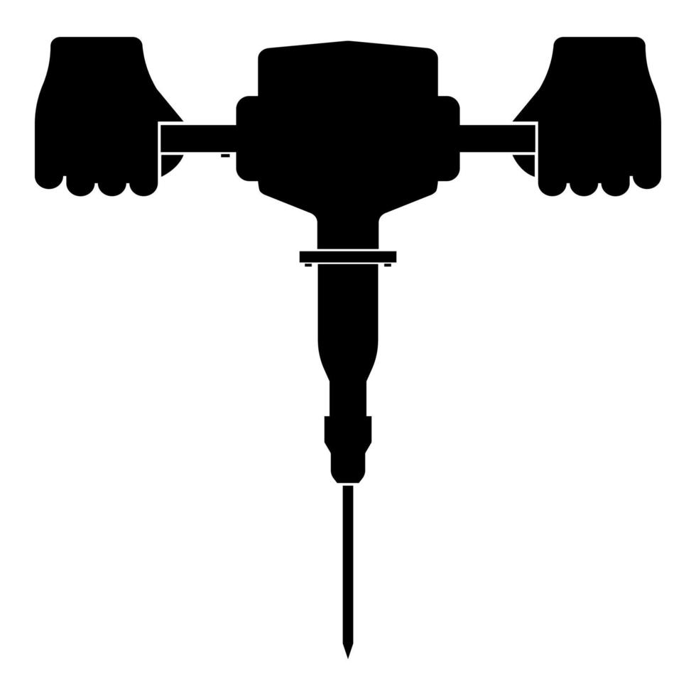 martillo neumático en la mano sosteniendo el brazo de uso de la herramienta eléctrica usando el icono del instrumento eléctrico ilustración vectorial de color negro imagen de estilo plano vector