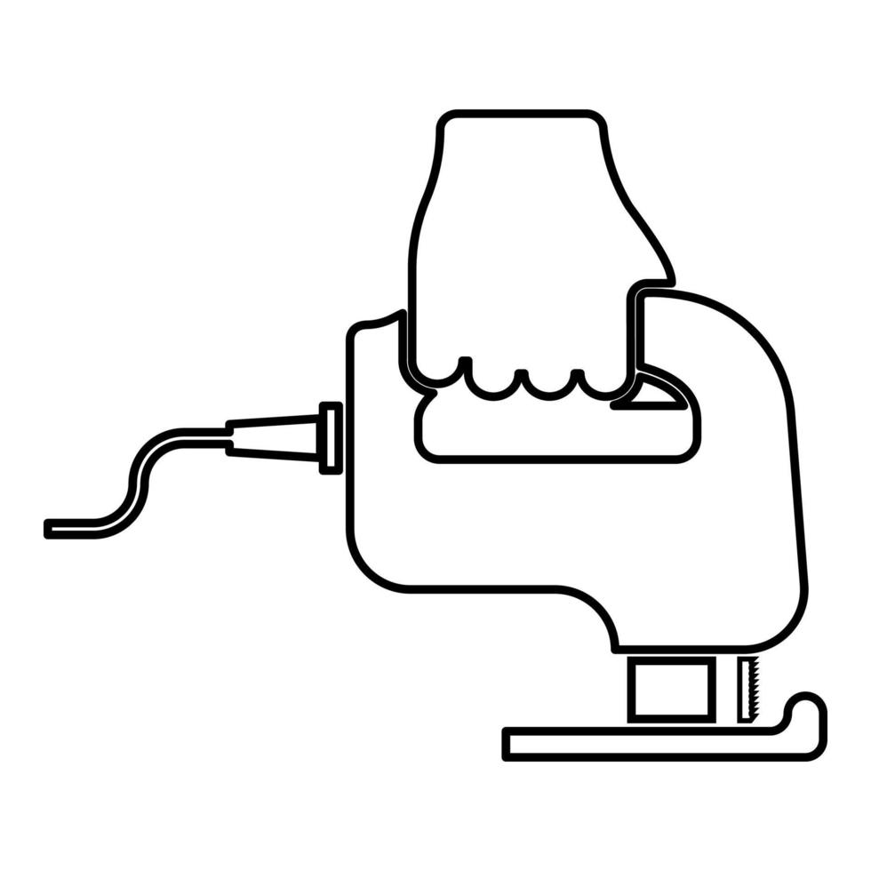 herramienta de sierra de calar eléctrica sierra caladora manual en uso icono de contorno de contorno de brazo color negro ilustración vectorial imagen de estilo plano vector