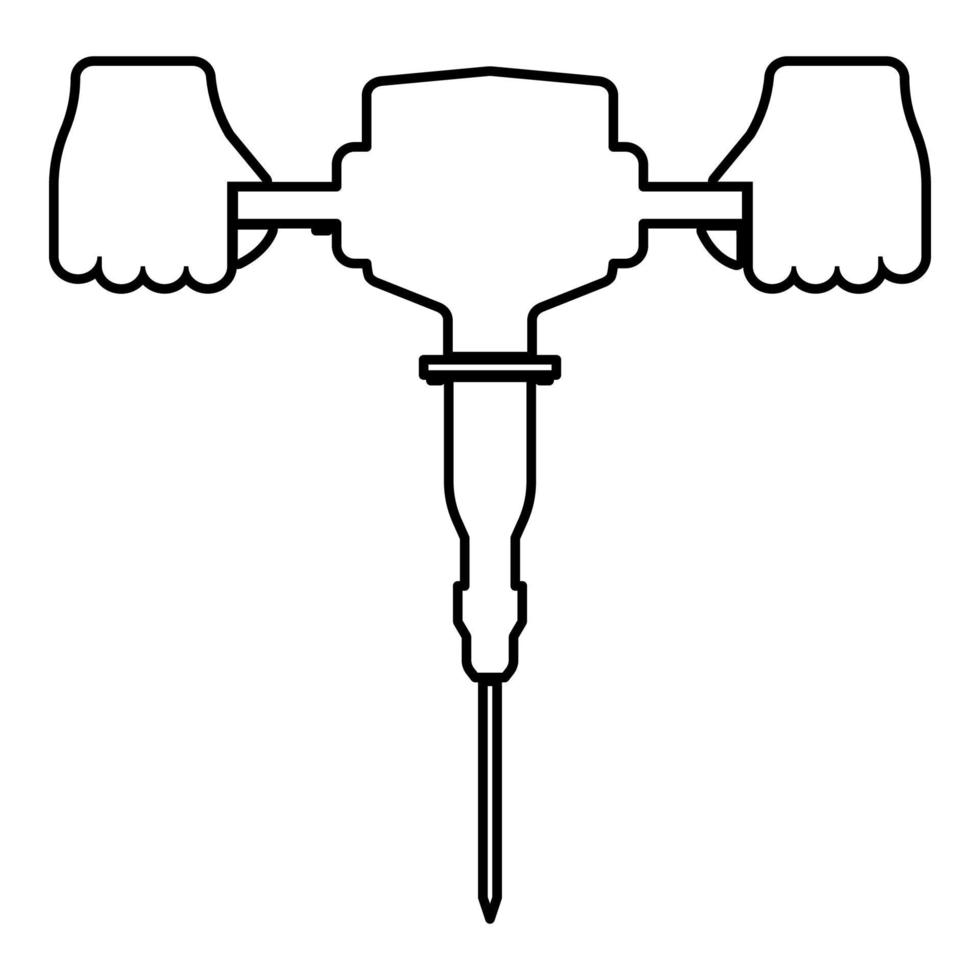 martillo neumático en la mano que sostiene el brazo de uso de la herramienta eléctrica usando el icono del contorno del contorno del instrumento eléctrico imagen de estilo plano de ilustración vectorial de color negro vector