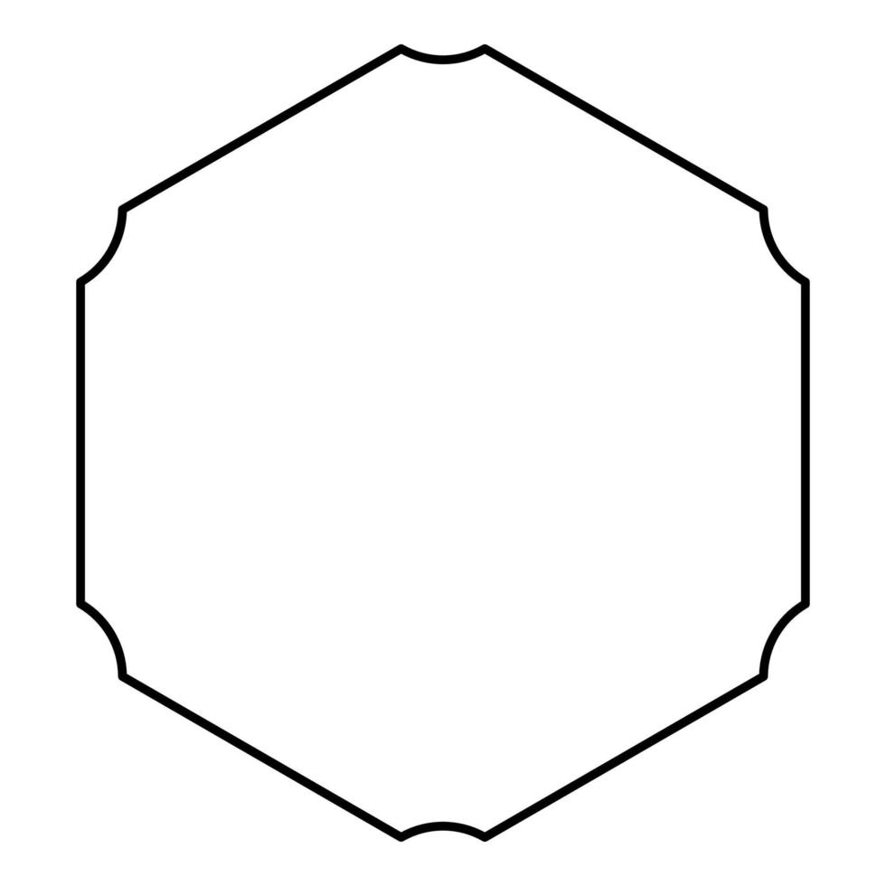 Hexagon with rounded corners contour outline icon black color vector illustration flat style image