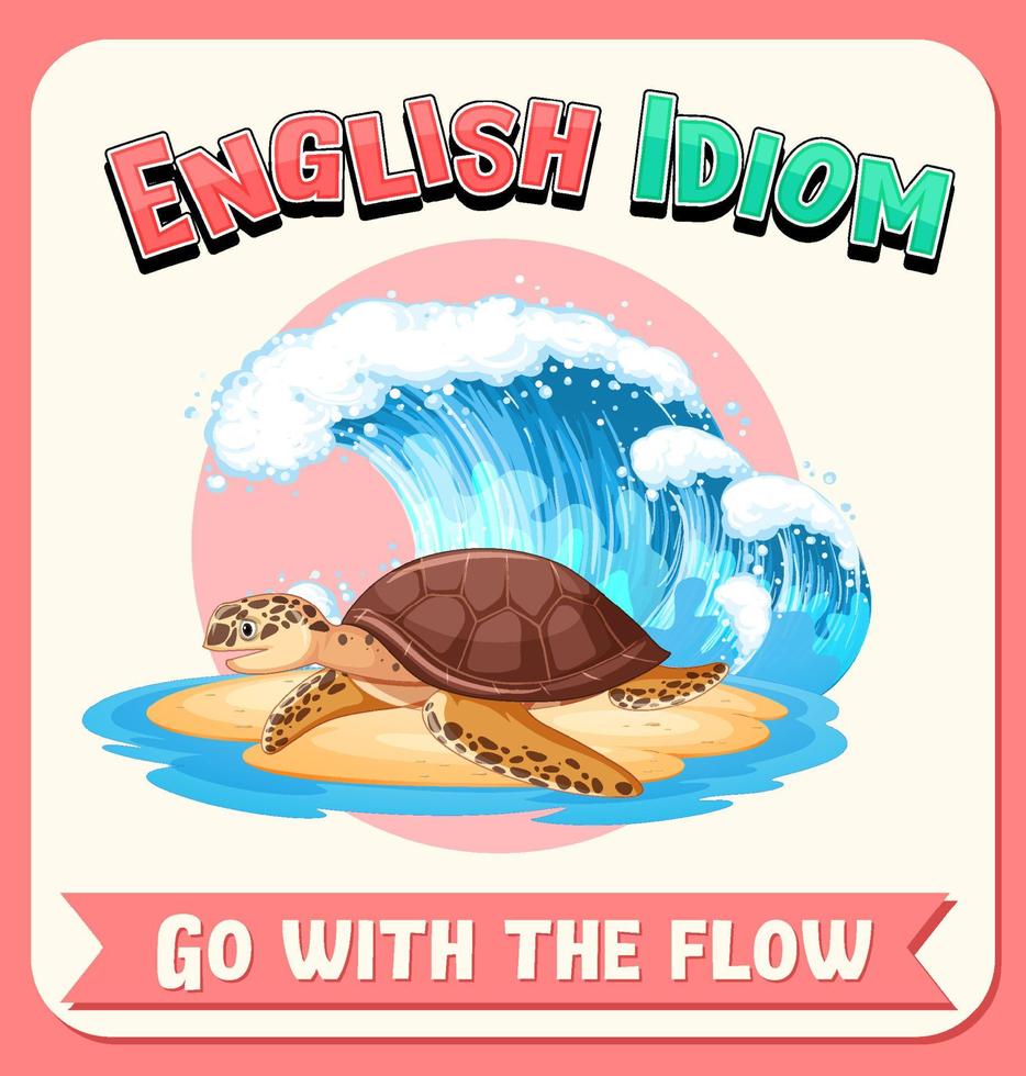 English idiom with picture description for go with the flow vector