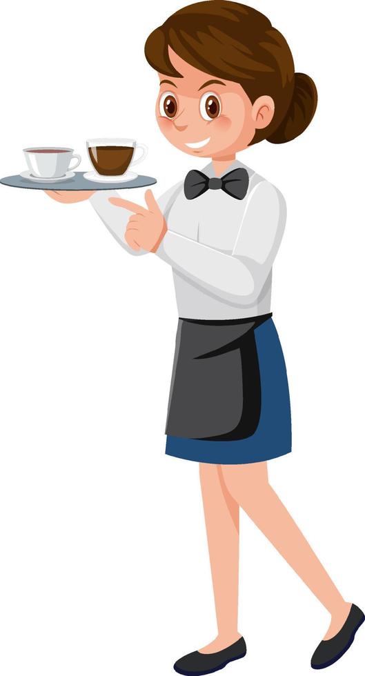 Cute waitress serving coffee vector