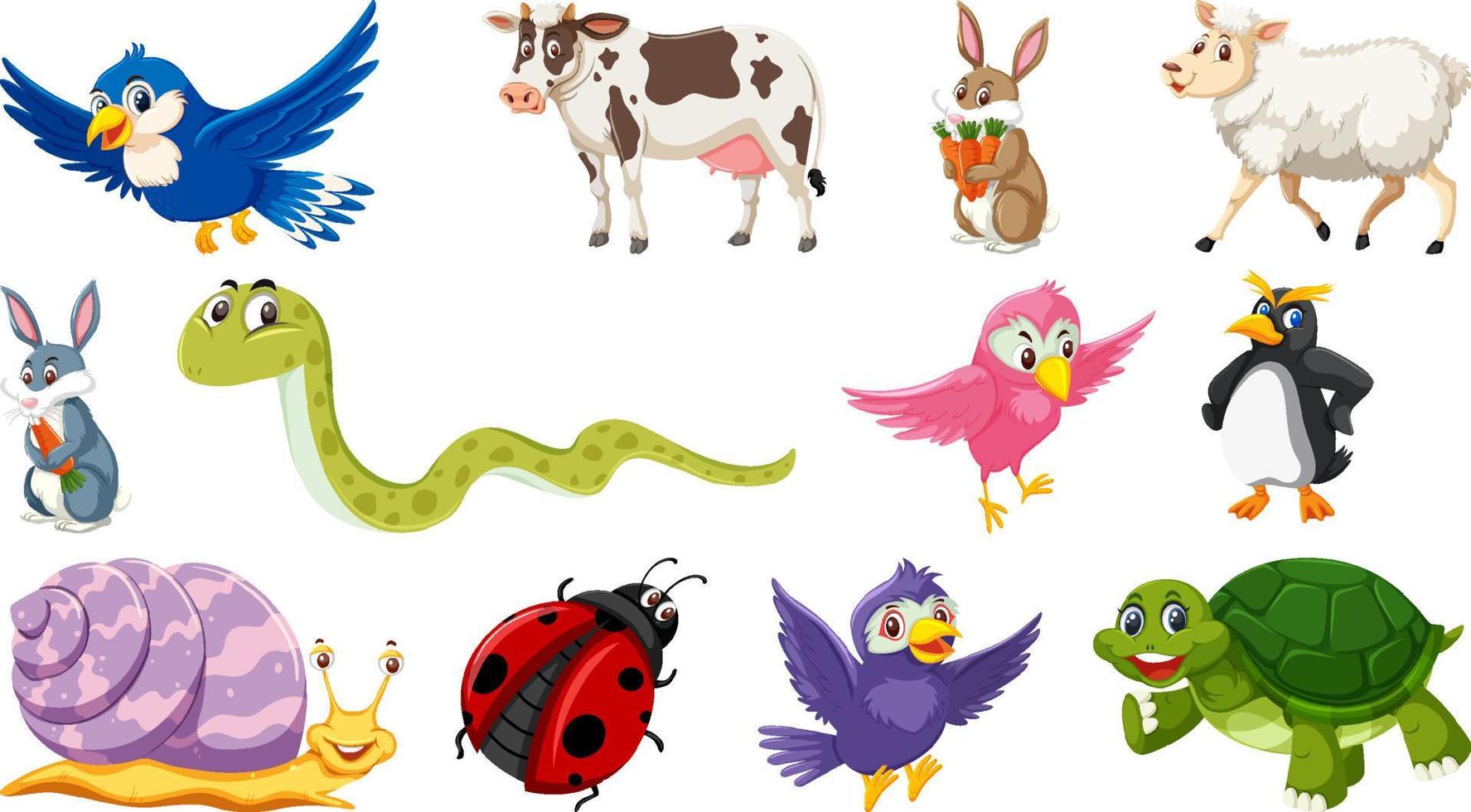 Set of isolated different animals vector