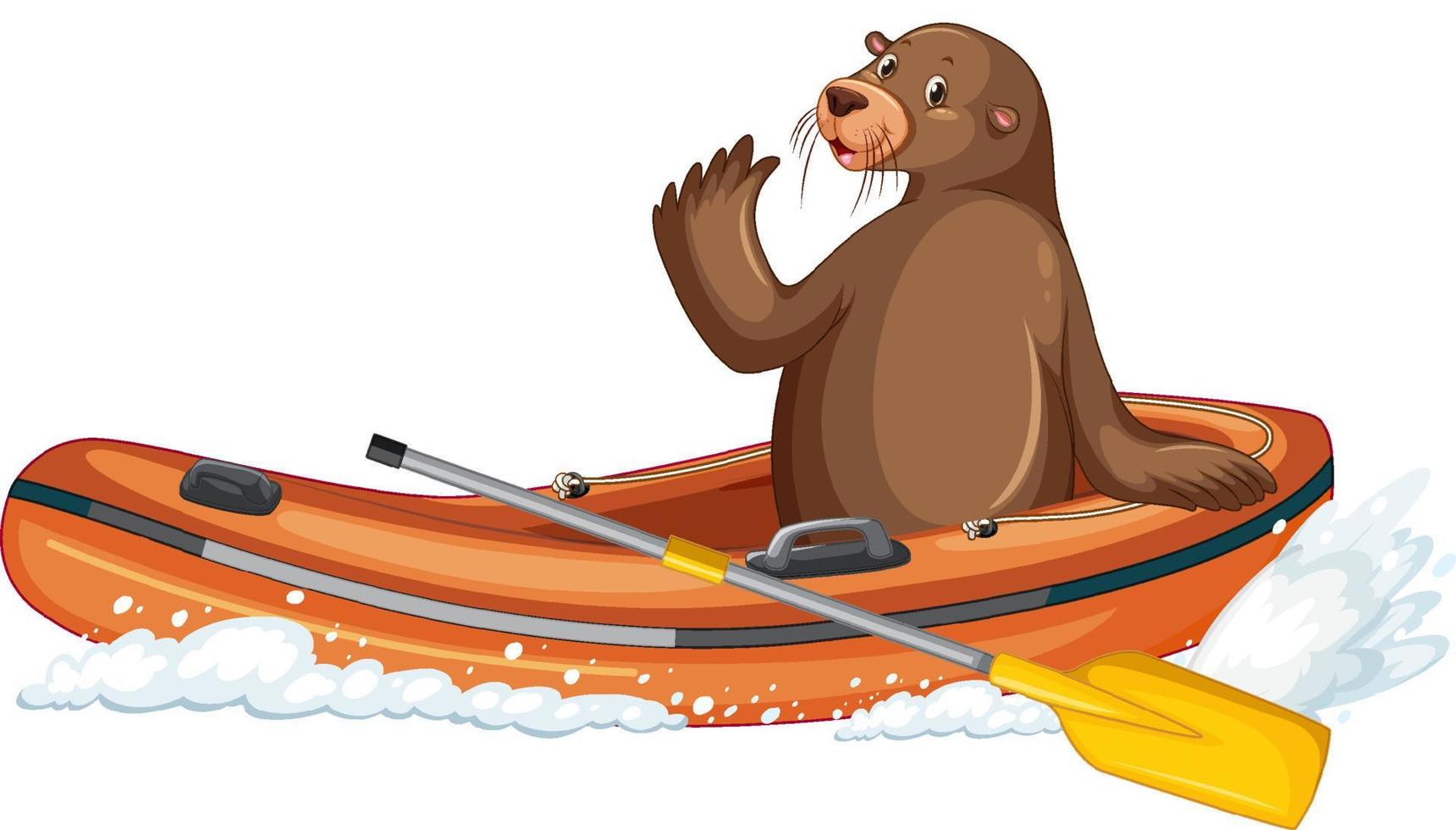 Sea lion on inflatable boat in cartoon style vector