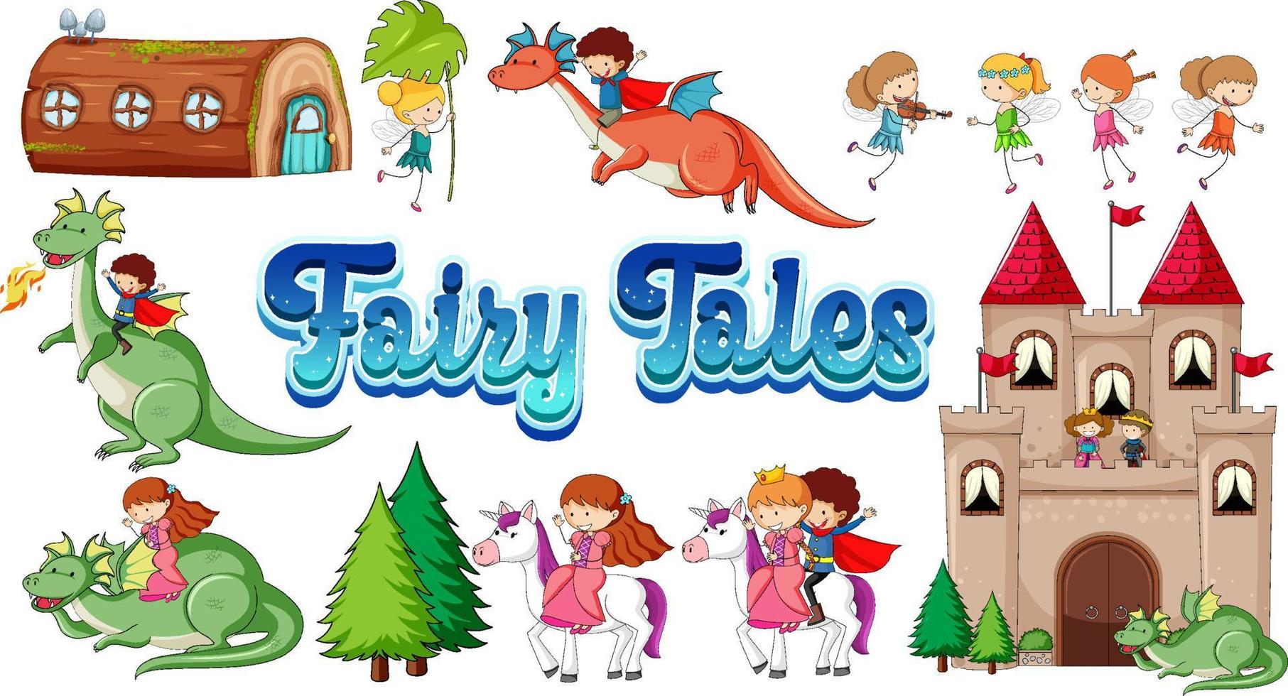 Set of fairy tale cartoon characters vector