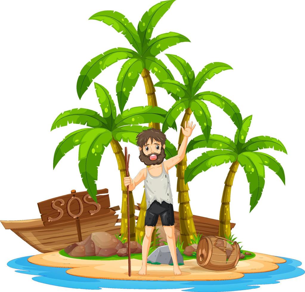 A man on deserted island isolated vector