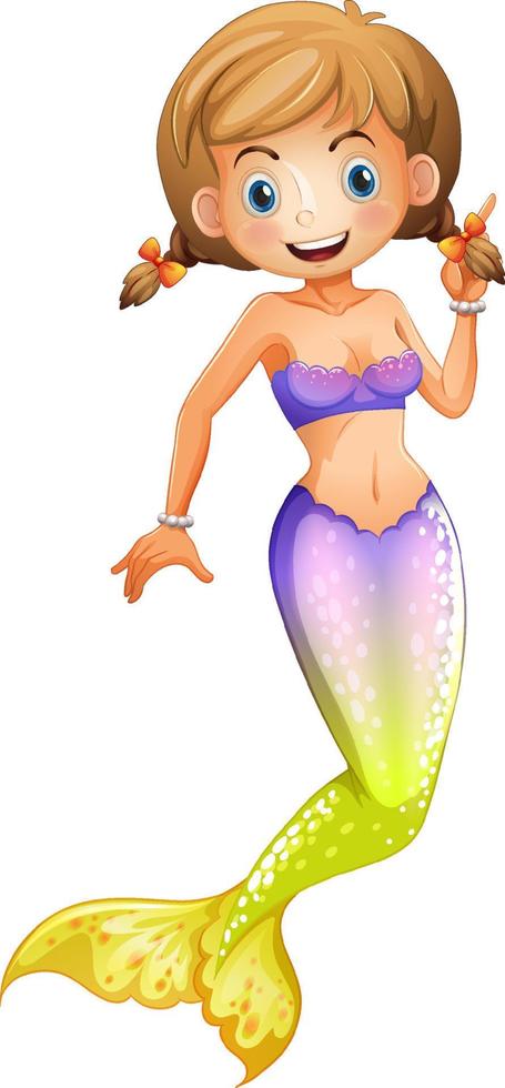 Cute mermaid with purple and yellow gradient tail vector