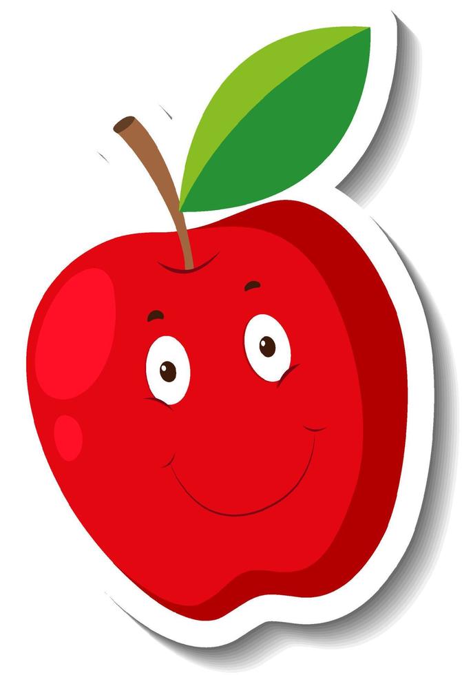 Red apple with smiley face in cartoon style vector