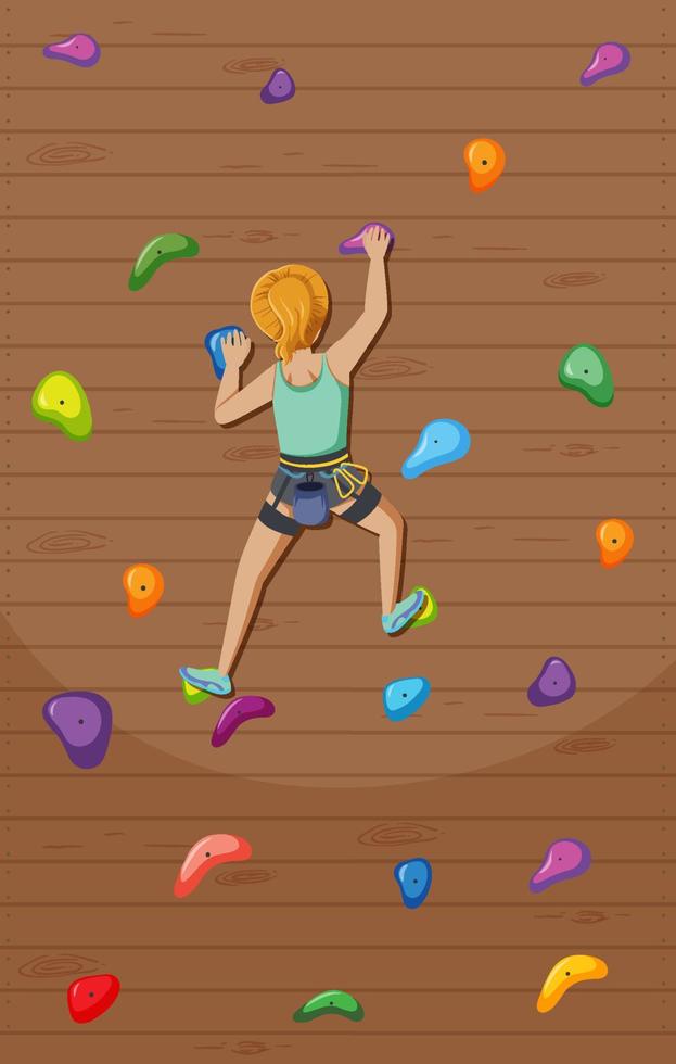 A man doing indoor rock climbing at the gym vector