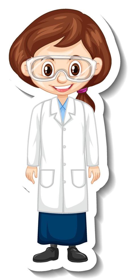 Scientist girl cartoon character sticker vector