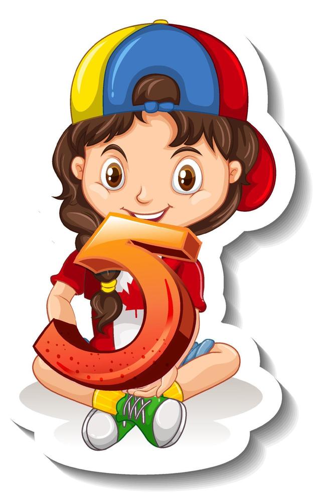 Student girl holding number five vector