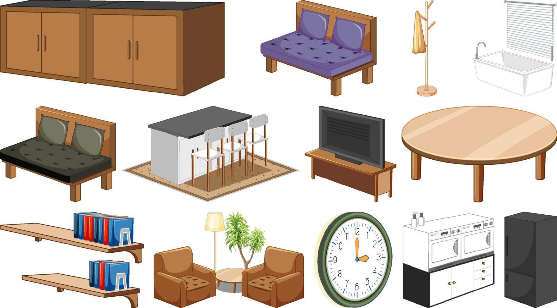 Set of interior furniture and decorations vector