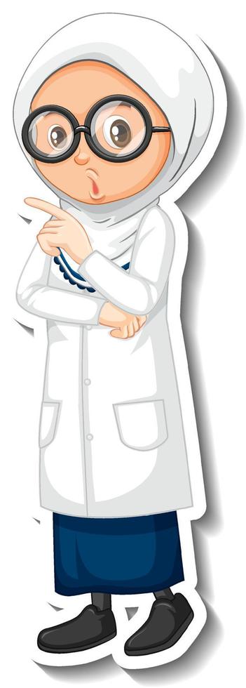 Scientist muslim girl cartoon character sticker vector