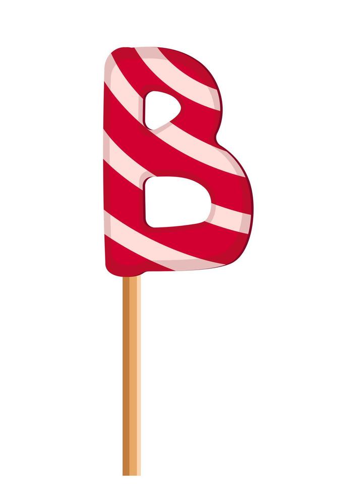letra b de piruletas rojas y blancas a rayas. fuente festiva o decoración para vacaciones o fiestas. ilustración plana vectorial vector