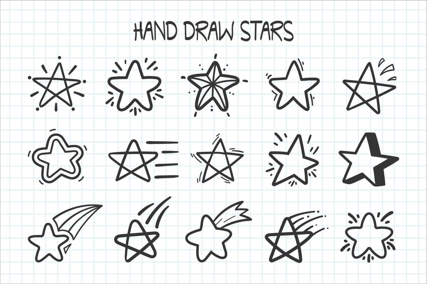 hand drawn star collection simple design vector