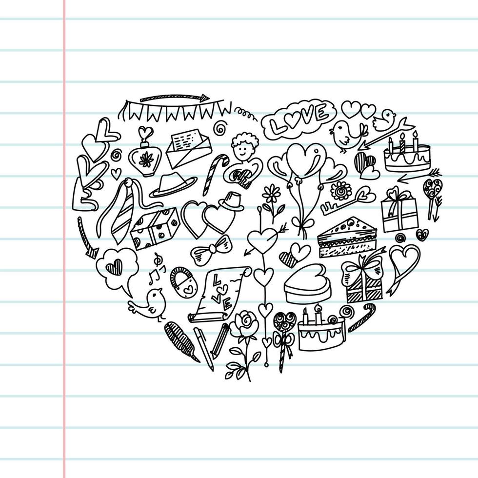Hand draw love symbols valentine's day sketch design vector