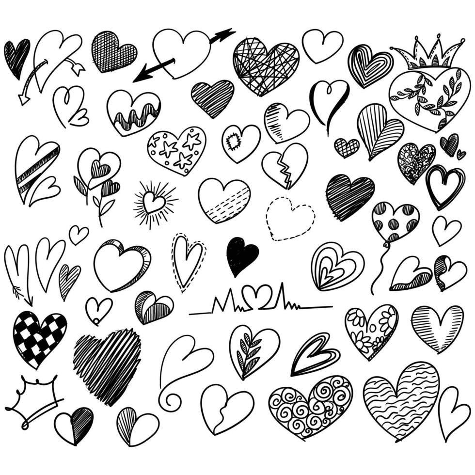 Hand draw valentines day hearts collection sketch design vector