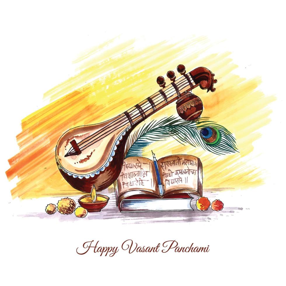 Happy vasant panchami celebration card background vector