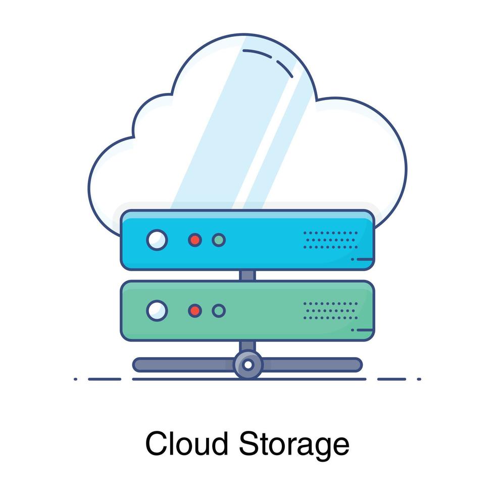 Cloud data server rack, flat design of cloud storage vector