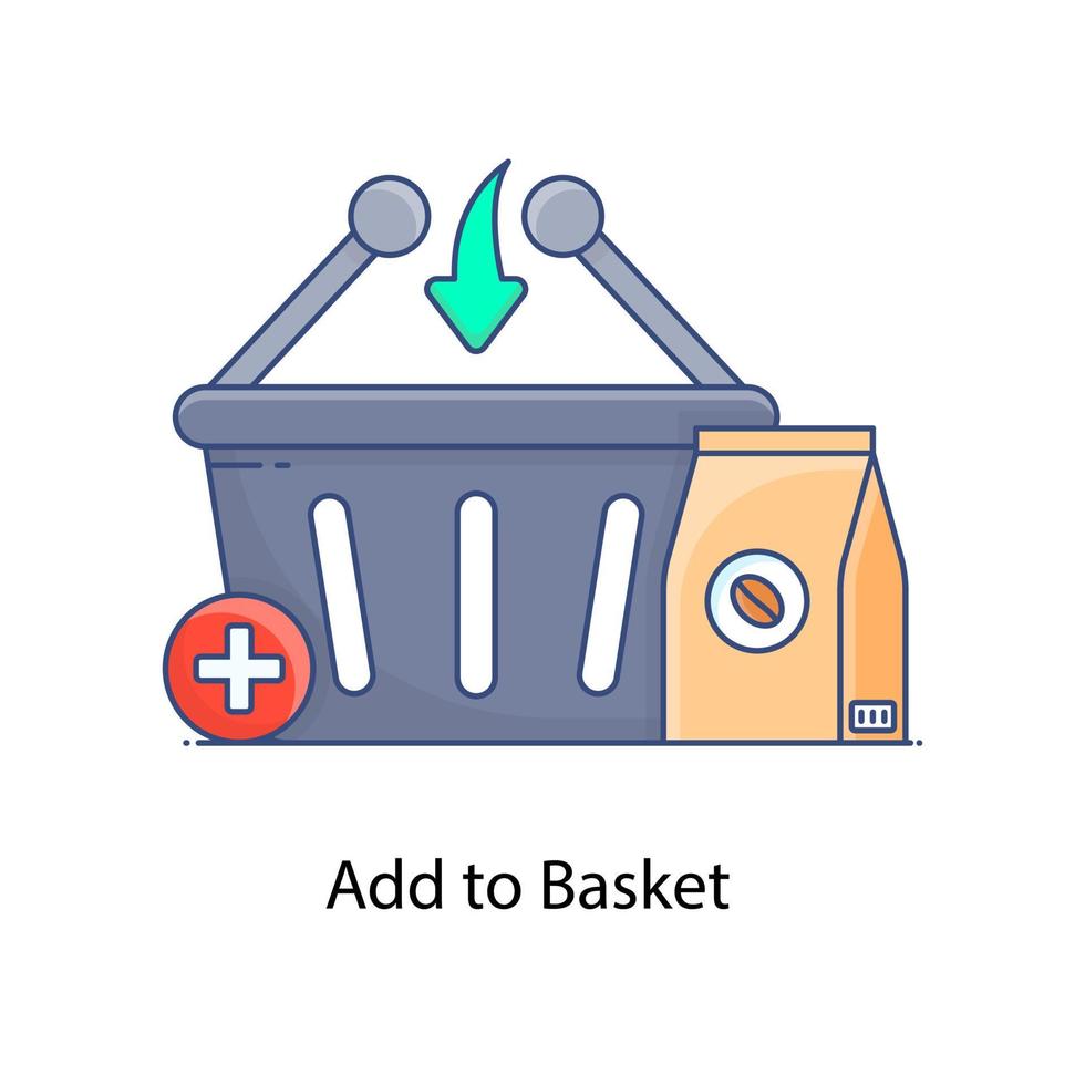 Flat design of add to basket, plus sign with bucket vector