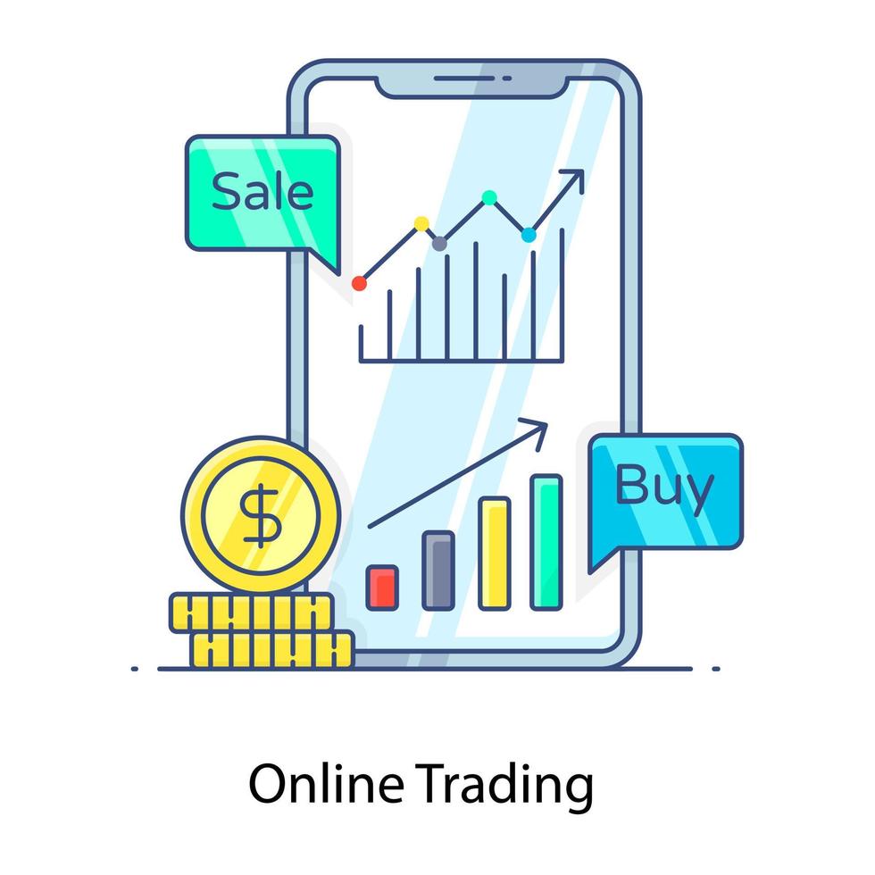 Growth chart inside mobile phone, flat style of online trading icon vector