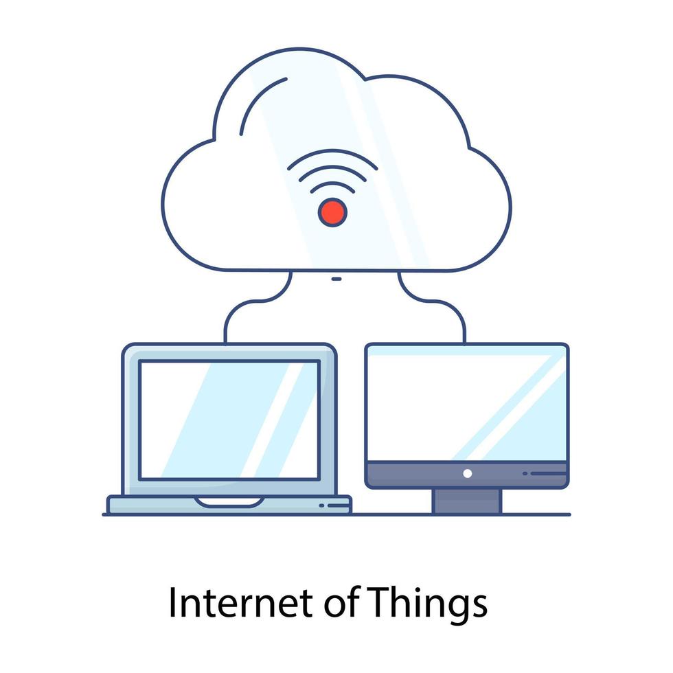Internet of things flat outline icon, online network vector