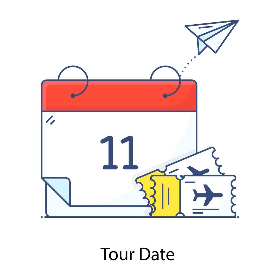 Tour date flat outline icon, calendar reminder vector