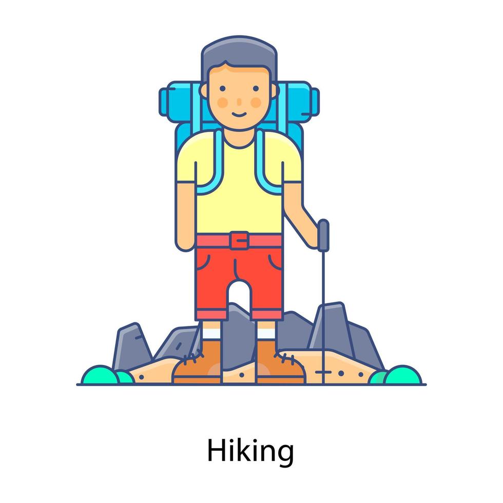 Summer vacations adventure, flat outline vector of hiking