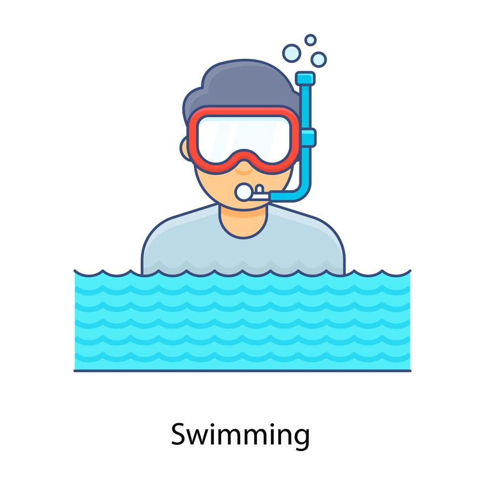 Man with scuba mask swimming in pool, icon in flat outline design. vector