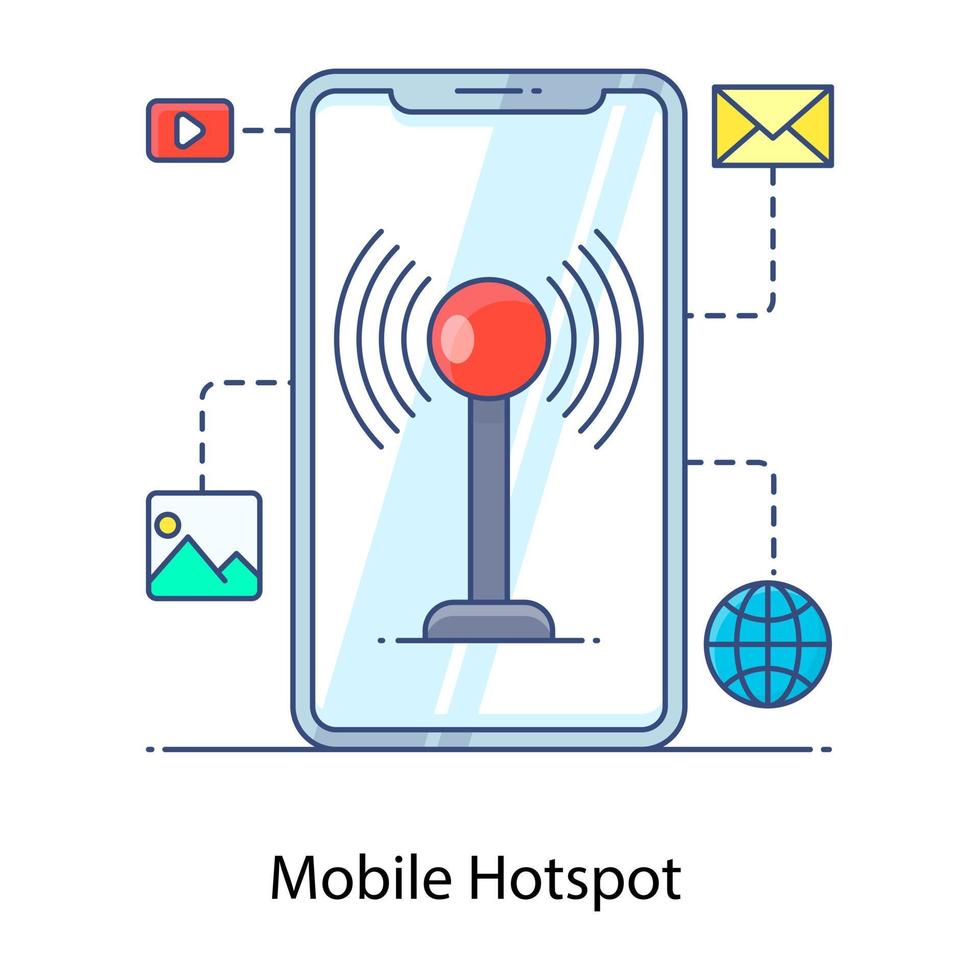 Mobile hotspot flat outline icon, communication vector