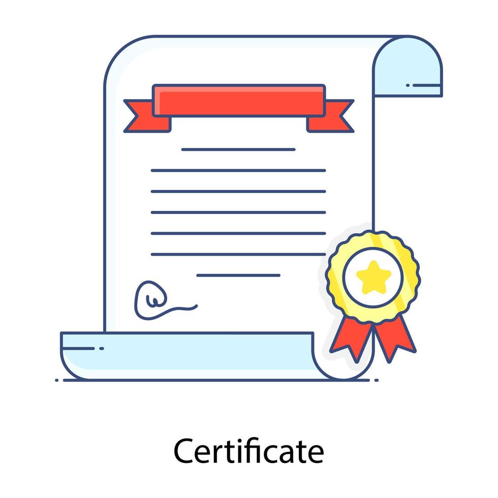 Certificate  flat outline icon, achievement vector