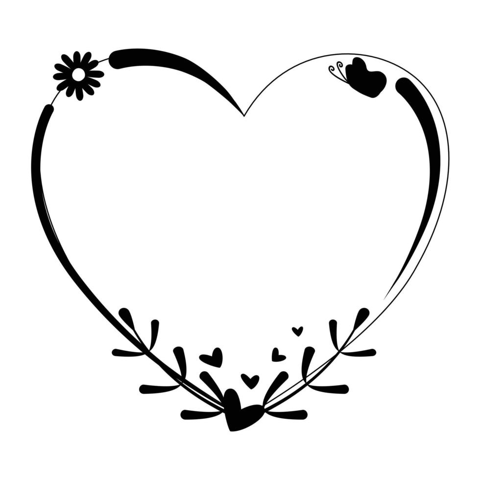 vector - diseño vintage de forma de corazón con hojas y mariposas. San Valentín, boda. se puede usar para decorar tarjetas, bodas, logotipos, pancartas, pegatinas, impresiones, etiquetas.