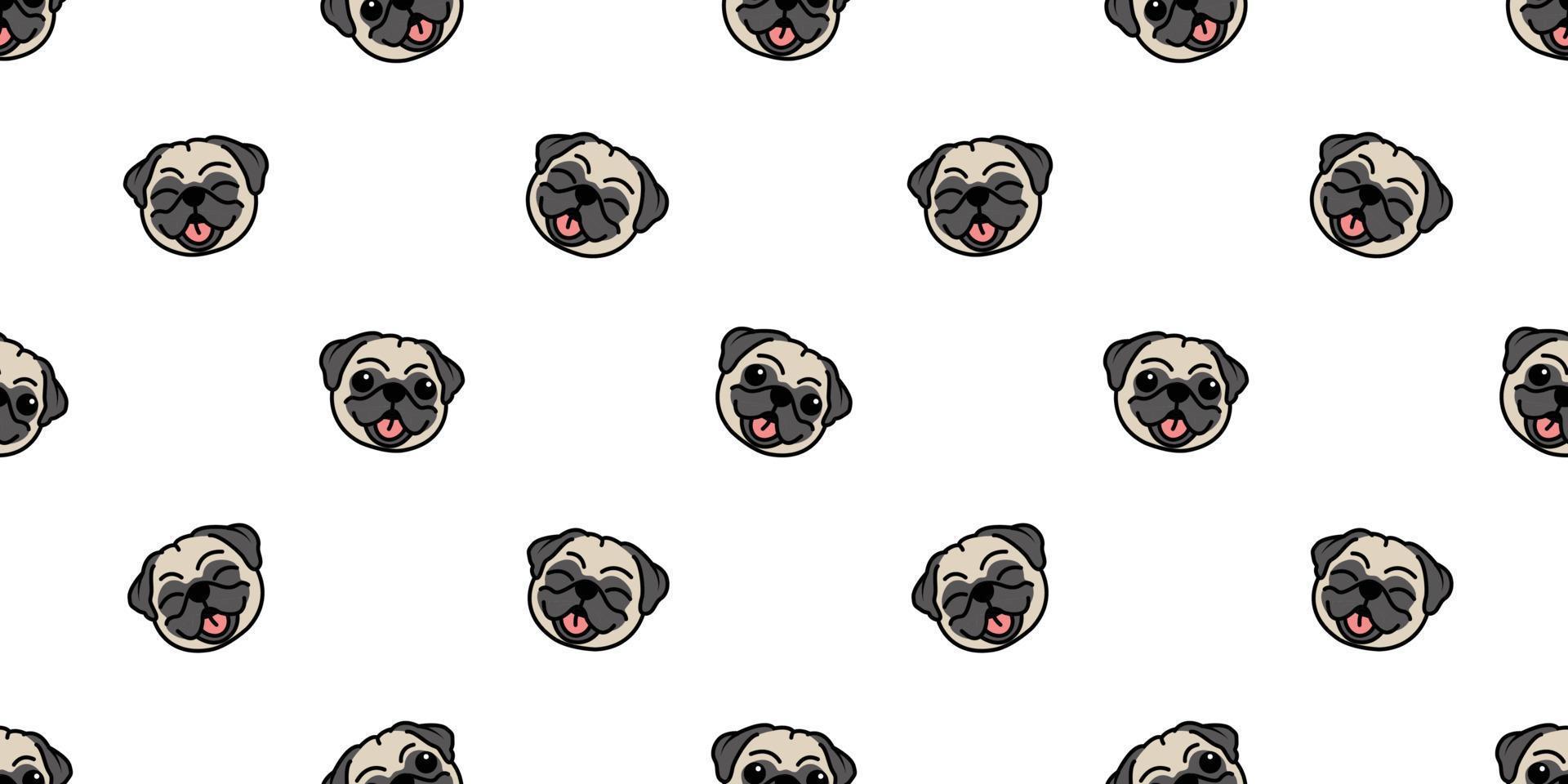 Cute pug dog cartoon seamless pattern, vector illustration