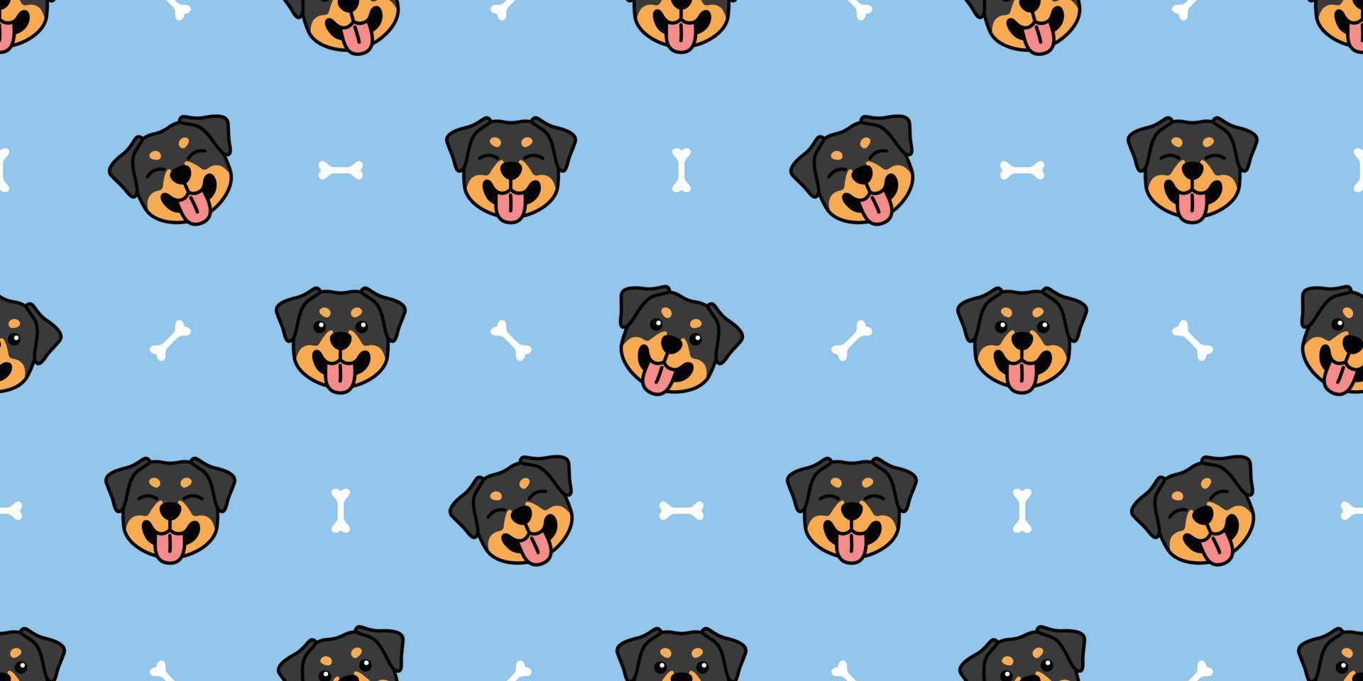 Lindo cachorro rottweiler dibujos animados patrón sin costuras, ilustración vectorial vector