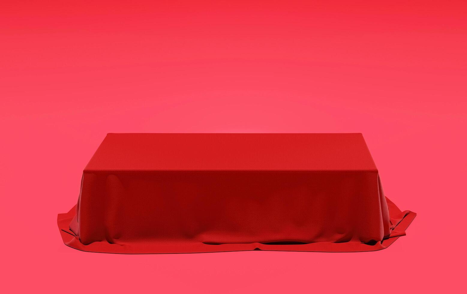 abstract background red mystery object podium cover with fabric texture material,3D illustration rendering photo