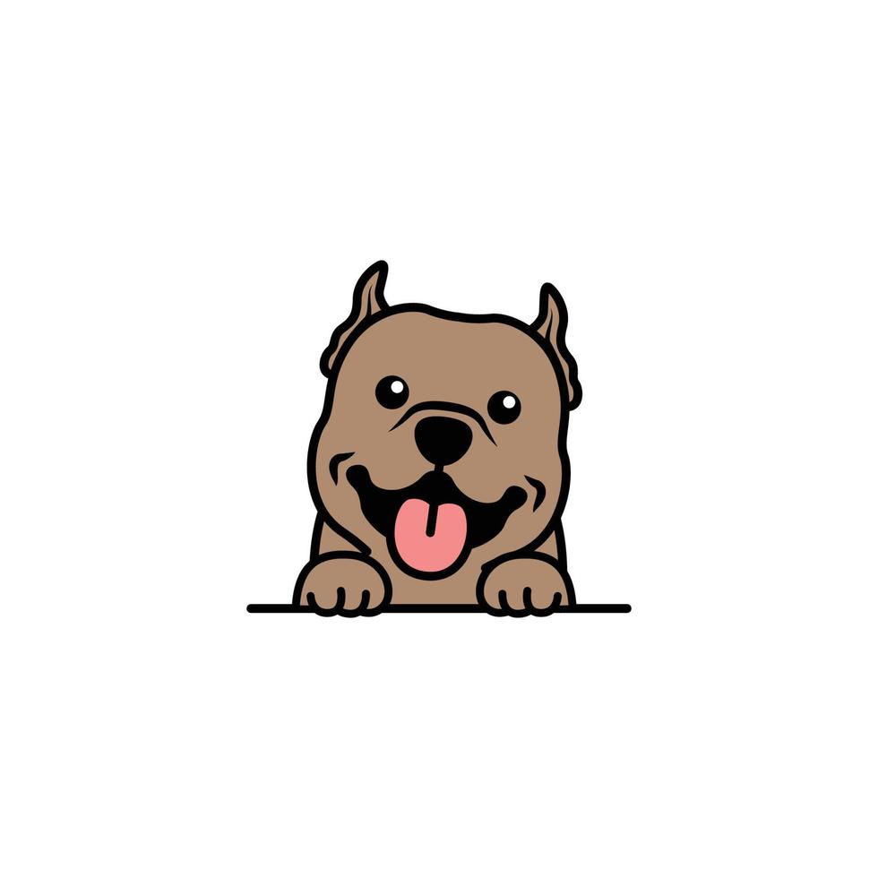 Cute pitbull puppy smiling cartoon, vector illustration
