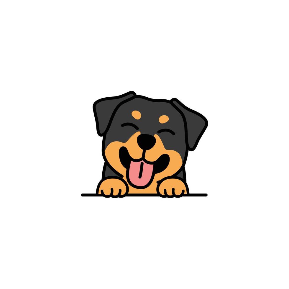 Cute rottweiler puppy smiling cartoon, vector illustration