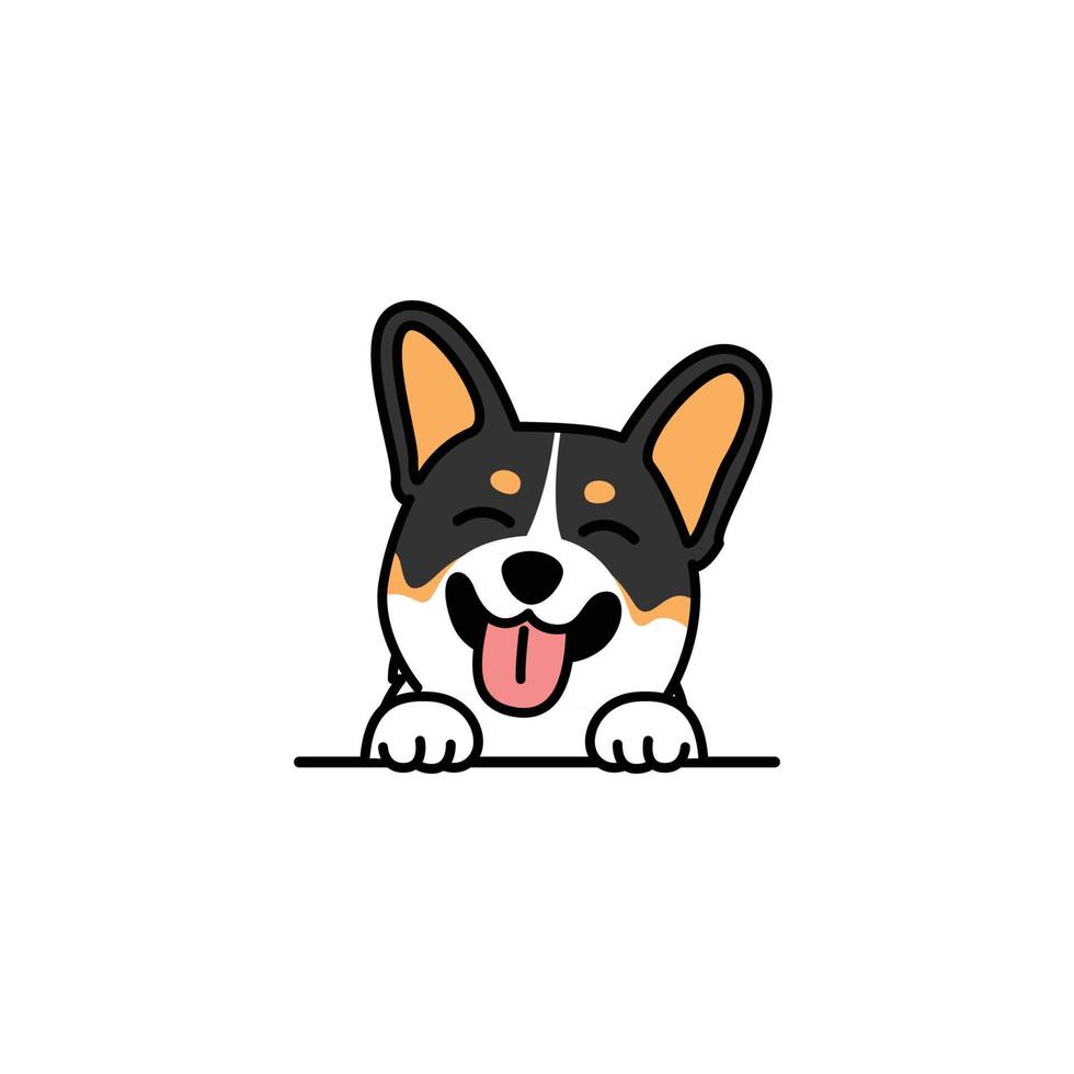 Cute tricolor corgi puppy smiling cartoon, vector illustration