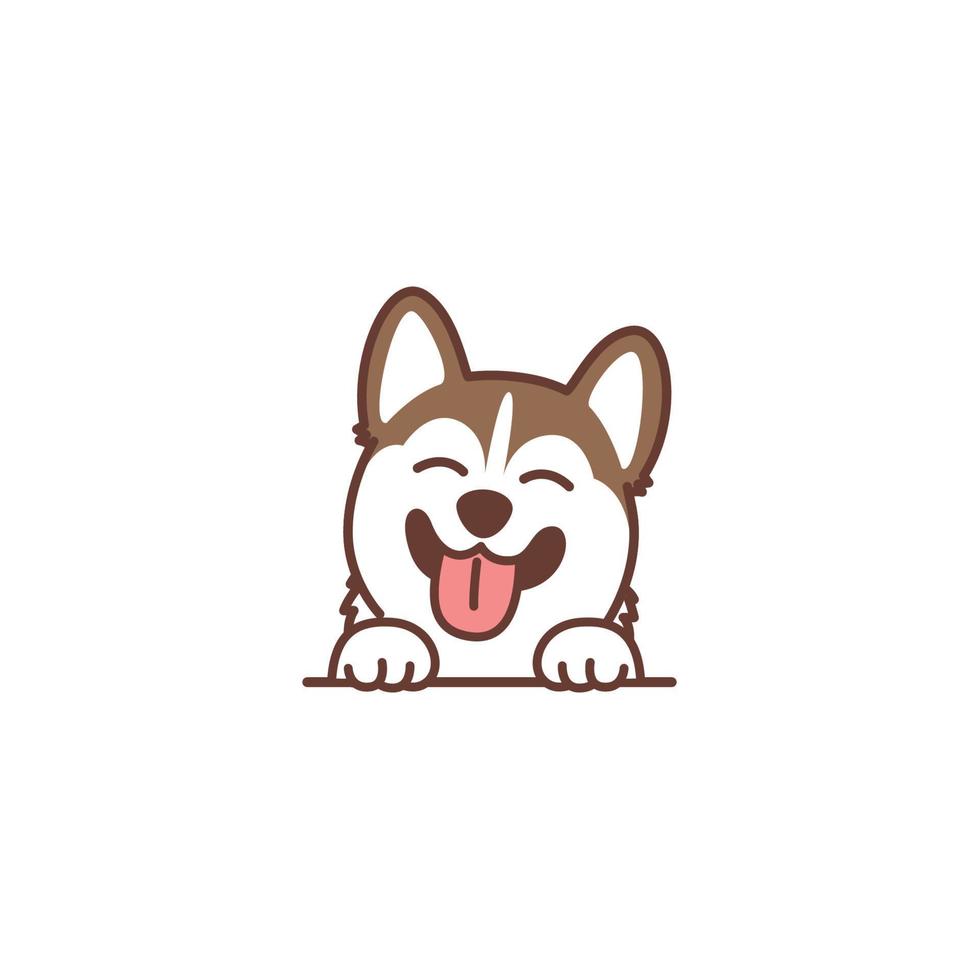 lindo, marrón, husky siberiano, perro, sonriente, caricatura, vector, ilustración vector