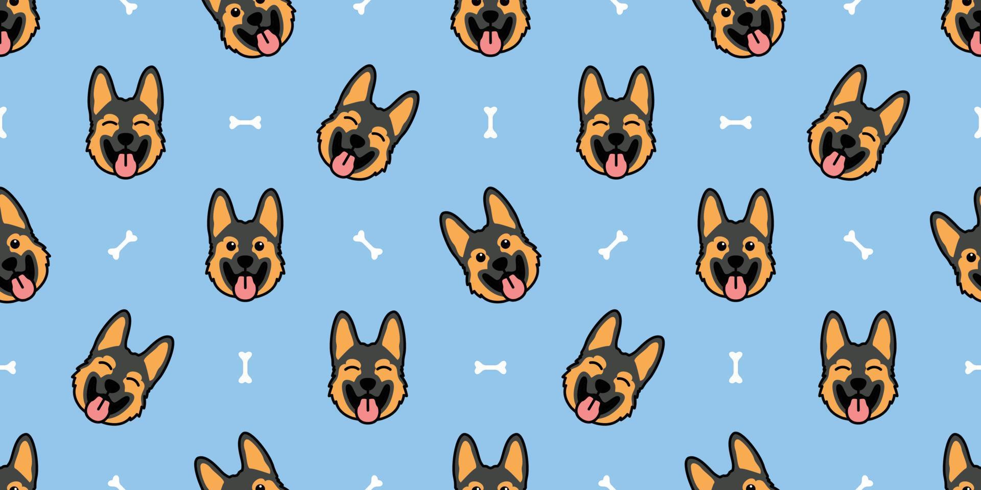 Cute german shepherd puppy cartoon seamless pattern, vector illustration