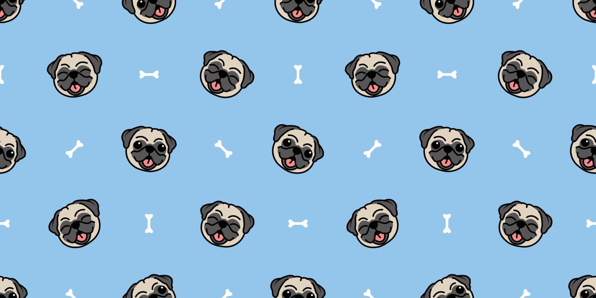 Cute pug dog cartoon seamless pattern, vector illustration