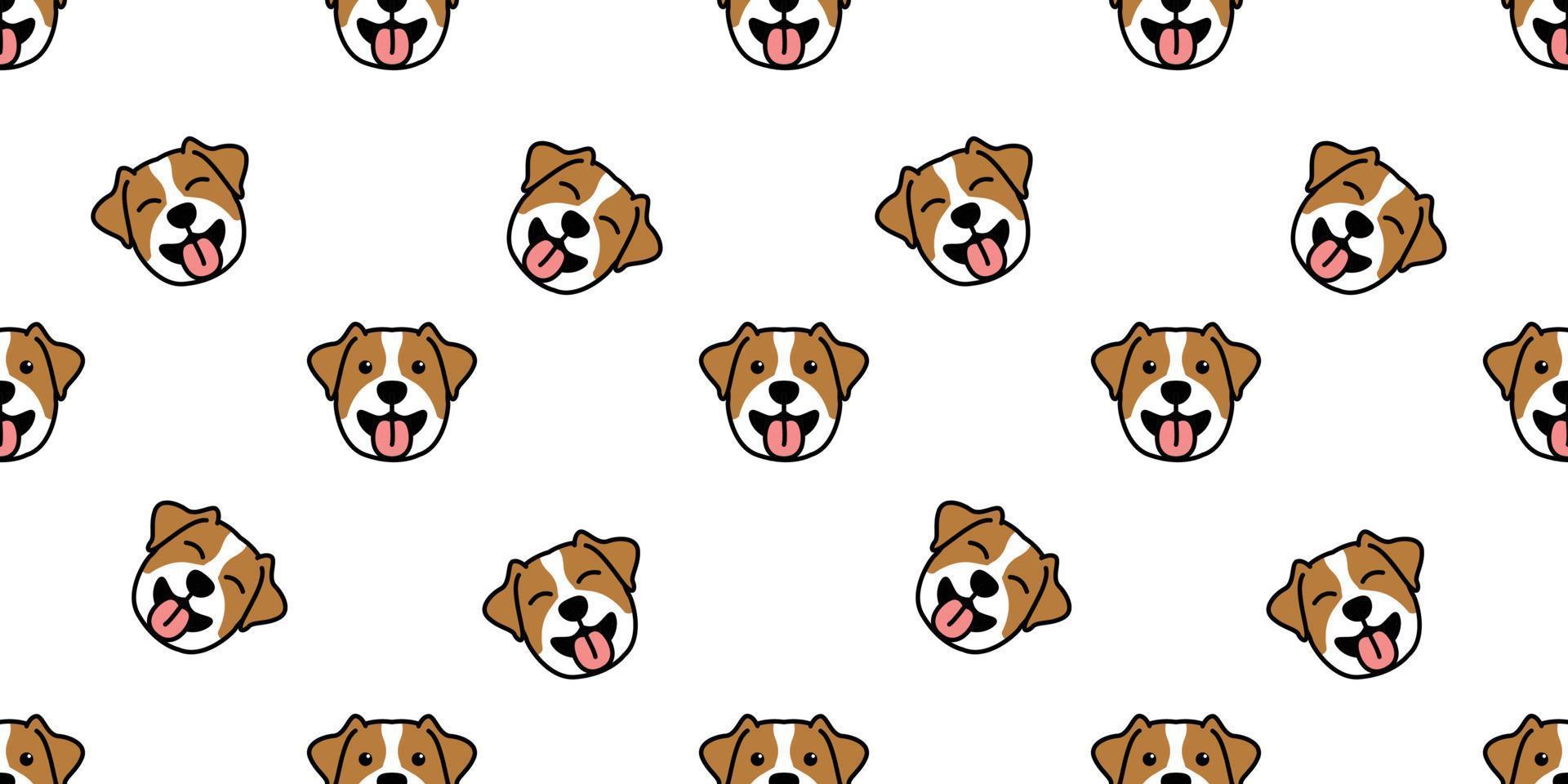 Cute jack russell terrier puppy smiling cartoon seamless pattern, vector illustration