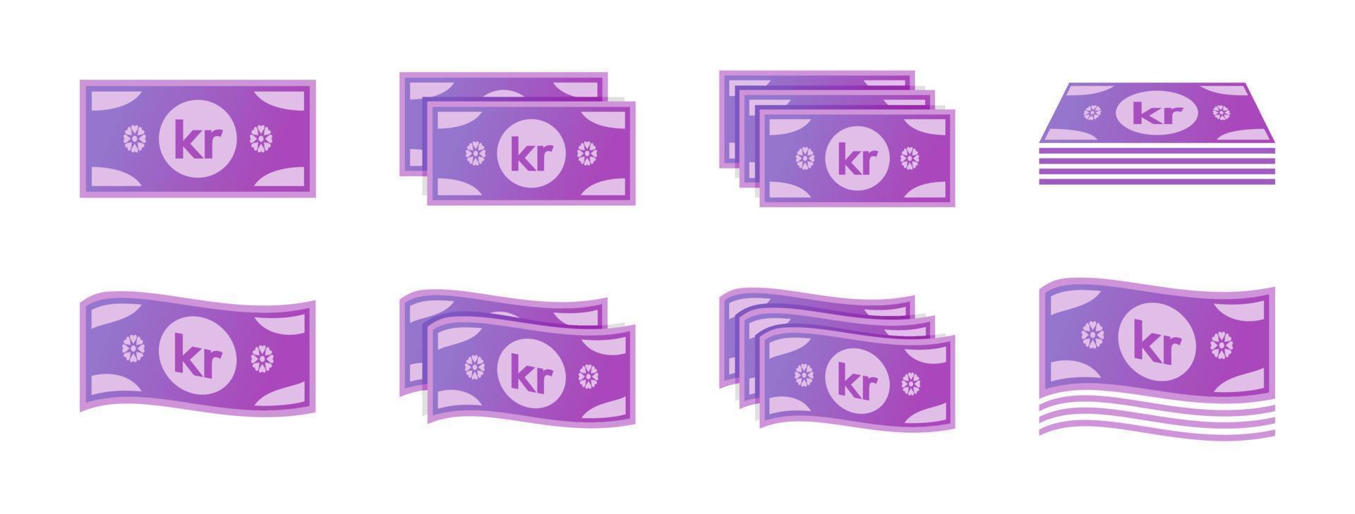 conjunto de iconos de billetes de coronas noruegas vector