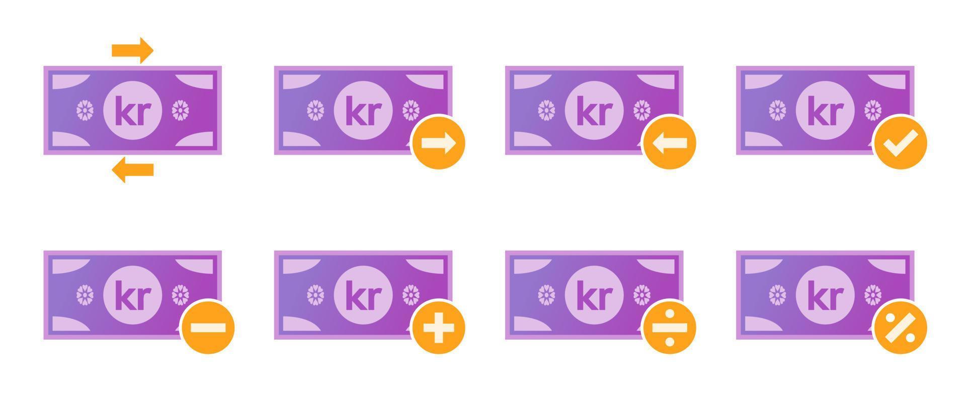 Norwegian Krone Money Transaction Icon Set vector