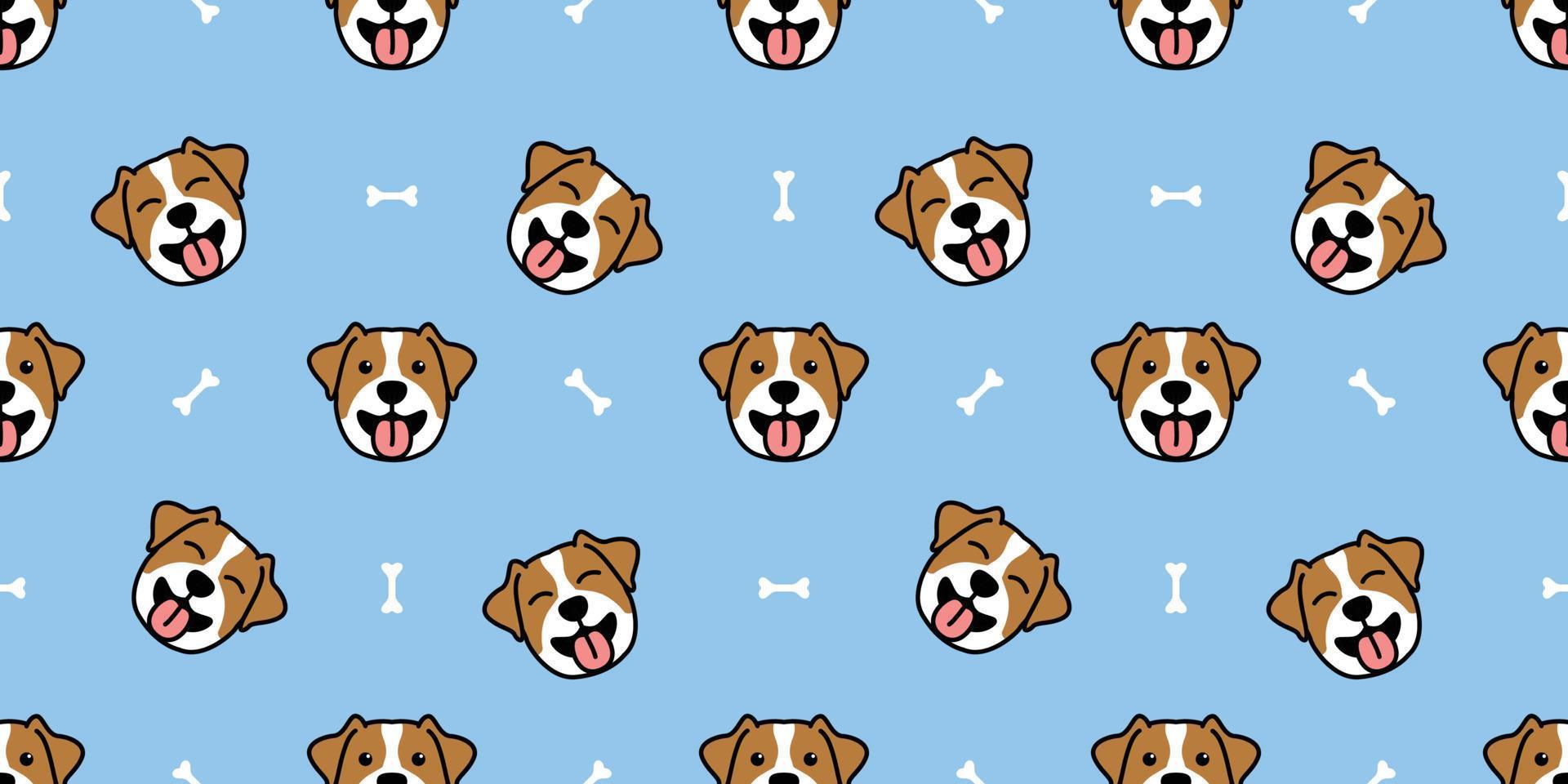 Cute jack russell terrier puppy smiling cartoon seamless pattern, vector illustration