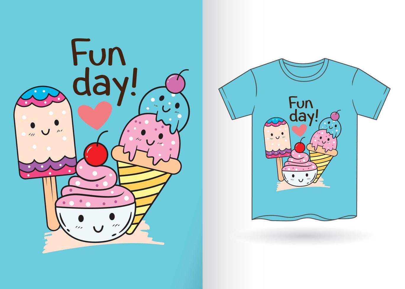 linda caricatura de helado para camiseta vector